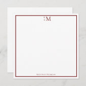 Monogram Red White Beruflich Elegante Note Card Mitteilungskarte (Vorne/Hinten)