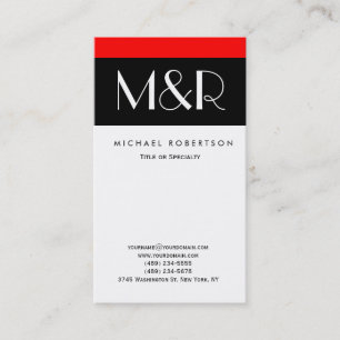 Monogram Red White Black Consultant Business Card Visitenkarte