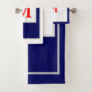 Monogram Red White Blue Block Pattern Badhandtuch Set