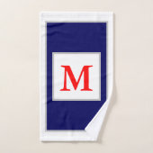 Monogram Red White Blue Block Pattern Badhandtuch Set (Handtuch)