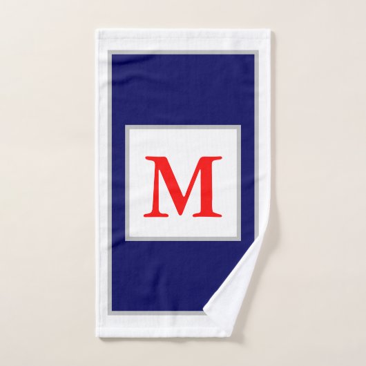 Monogram Red White Blue Block Pattern Badhandtuch Set (Handtuch)