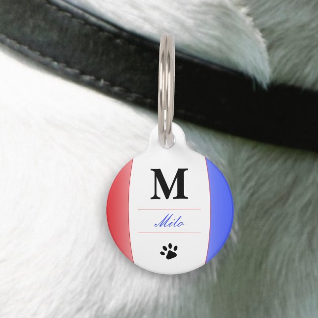 Monogram, Red White & Blue Patriotic Name Haustiermarke (Red White & Blue Patriotic Name Monogram Pet ID Tag)