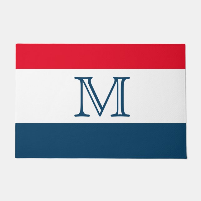 MONOGRAM Red White Blue Streifen Solid Color Fußmatte (Vorderseite)