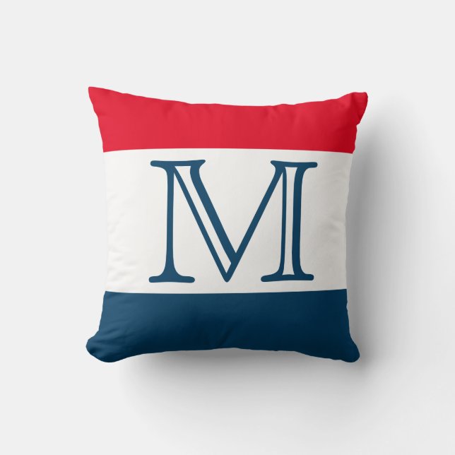 MONOGRAM Red White Blue Streifen Solid Color Kissen (Vorderseite)