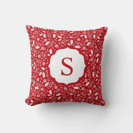 Monogram Red White Christmas Floral Pattern Kissen