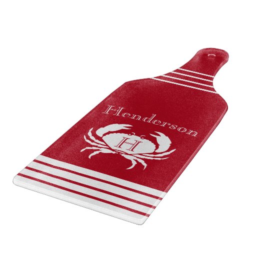 Monogram Red White Crab Nautic Cutting Board Schneidebrett (Ecke)