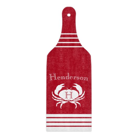 Monogram Red White Crab Nautic Cutting Board Schneidebrett (Vorderseite)
