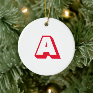 Monogram, Red white custom initiletter Weihnachten Keramik Ornament