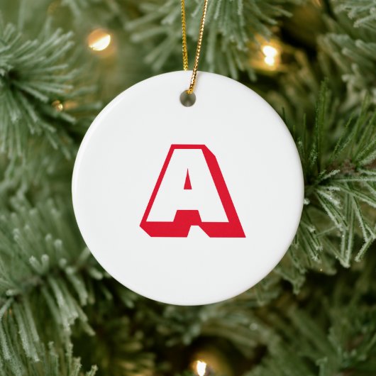 Monogram, Red white custom initiletter Weihnachten Keramik Ornament (Baum)