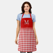 Monogram Red White Gingham Black Name Schürze (Getragen)