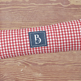 Monogram, Red & White Gingham Karo Blue Denim Seitenschläferkissen