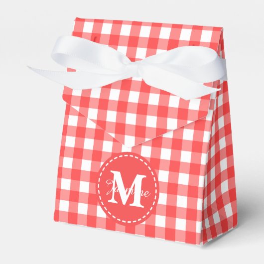 Monogram Red White Gingham Karo Pattern Geschenkschachtel (Vorderseite)