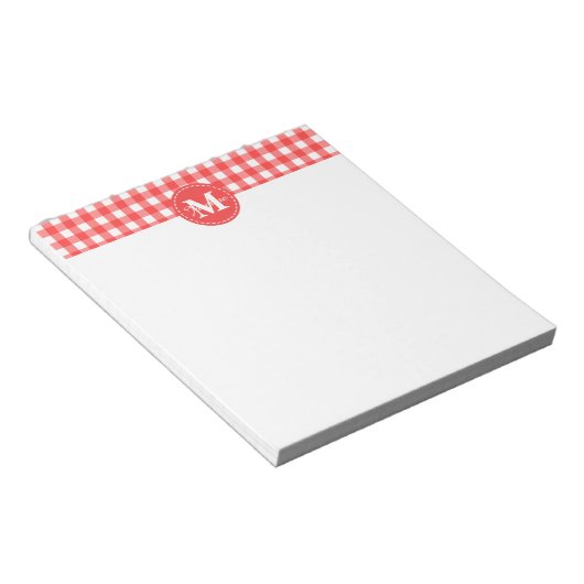 Monogram Red White Gingham Karo Pattern Notizblock (angewinkelt)
