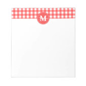 Monogram Red White Gingham Karo Pattern Notizblock (Vorderseite)