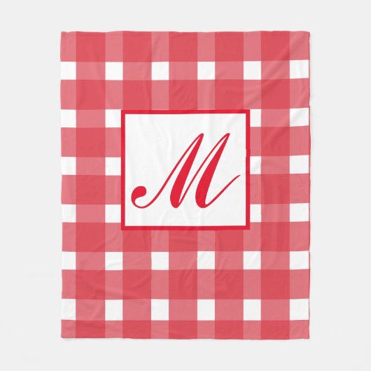 Monogram Red White Gingham Pattern Fleecedecke (Vorderseite)