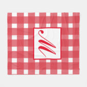 Monogram Red White Gingham Pattern Fleecedecke (Vorderseite (Horizontal))