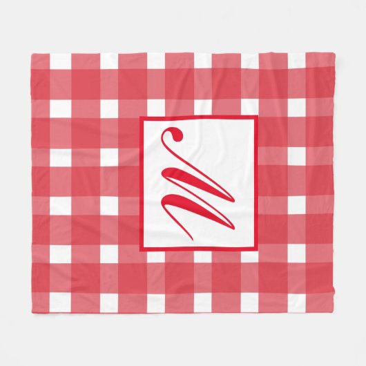 Monogram Red White Gingham Pattern Fleecedecke (Vorderseite (Horizontal))