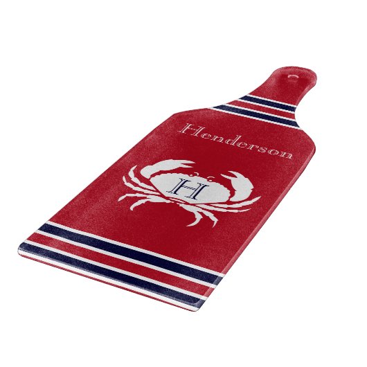 Monogram Red White Navy Blue Crab Nautic Schneidebrett (Ecke)