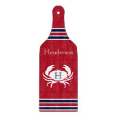 Monogram Red White Navy Blue Crab Nautic Schneidebrett (Vorderseite)