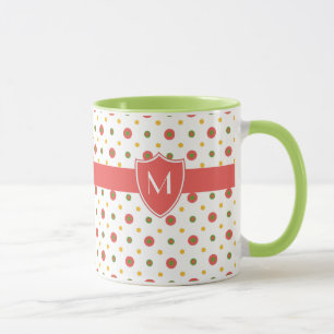 Monogram Red White Polka Dots Ringer Coffee Tasse