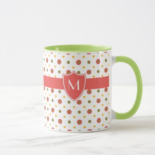 Monogram Red White Polka Dots Ringer Coffee Tasse (Rechts)