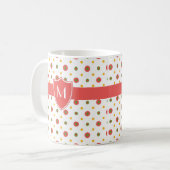 Monogram Red White Polka Dots Ringer Coffee Tasse (Vorderseite Links)