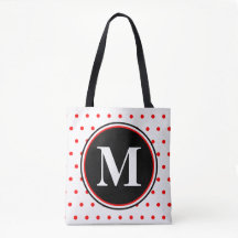 Monogram Red White Polka Dots
