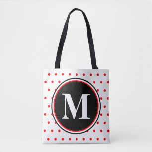 Monogram Red White Polka Dots Tasche