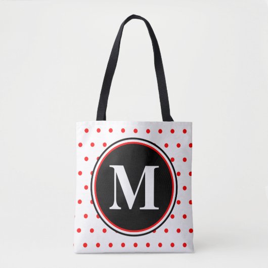 Monogram Red White Polka Dots Tasche (Vorderseite)