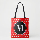 Monogram Red White Polka Dots Zitat Tasche (Vorderseite)