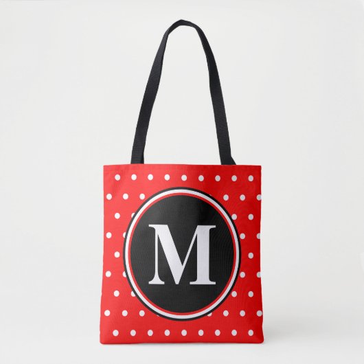 Monogram Red White Polka Dots Zitat Tasche (Vorderseite)