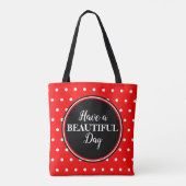 Monogram Red White Polka Dots Zitat Tasche (Rückseite)