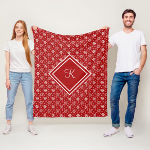 Monogram Red White Snowflage Weihnachten Fleecedecke
