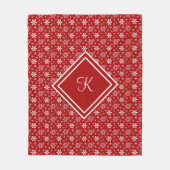 Monogram Red White Snowflage Weihnachten Fleecedecke (Vorderseite)
