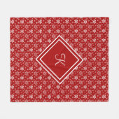 Monogram Red White Snowflage Weihnachten Fleecedecke (Vorderseite (Horizontal))