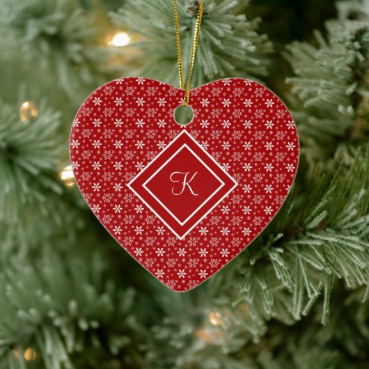 Monogram Red White Snowflage Weihnachtsfeiertag Keramik Ornament (Baum)