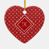 Monogram Red White Snowflage Weihnachtsfeiertag Keramik Ornament (Vorne)