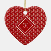 Monogram Red White Snowflage Weihnachtsfeiertag Keramik Ornament (Hinten)