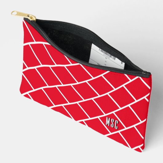 Monogram, Red & White Stylish Trellis Pattern Zubehörtasche (Offen)