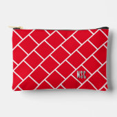Monogram, Red & White Stylish Trellis Pattern Zubehörtasche (Vorderseite)