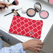 Monogram, Red & White Stylish Trellis Pattern Zubehörtasche