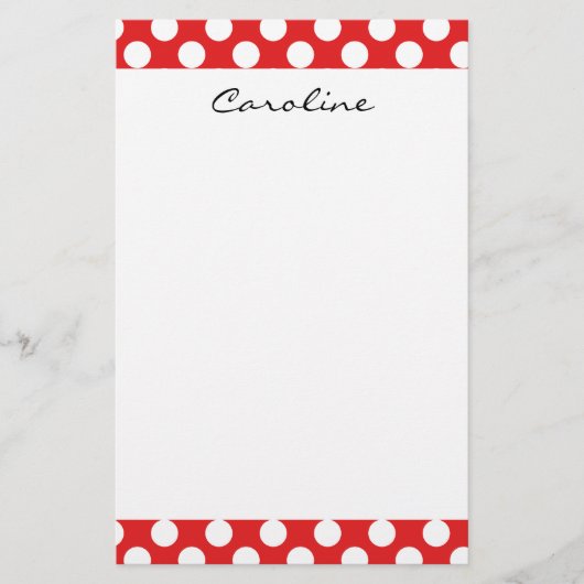 Monogram Red White Trendy Fun Polka Dot Muster Briefpapier (Vorderseite)