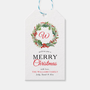 Monogram Red Wreath Frohe Weihnachts-Foto Geschenkanhänger