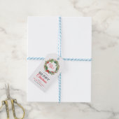 Monogram Red Wreath Frohe Weihnachts-Foto Geschenkanhänger (Mit Garn)