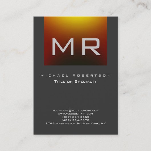 Monogram Red Yellow Grey Clean Business Card Visitenkarte (Vorderseite)