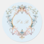 Monogram Regency Wappen Elegant Blue Runder Aufkleber (Vorderseite)