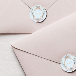 Monogram Regency Wappen Elegant Blue Runder Aufkleber