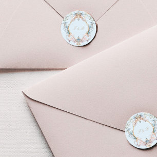 Monogram Regency Wappen Elegant Blue Runder Aufkleber