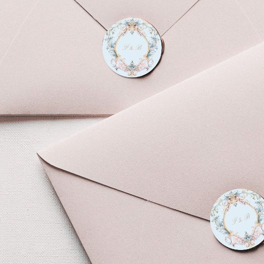 Monogram Regency Wappen Elegant Blue Runder Aufkleber