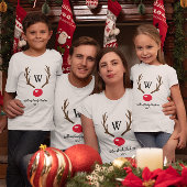 Monogram Reindeer Antler Red Nose Weihnachten T-Shirt